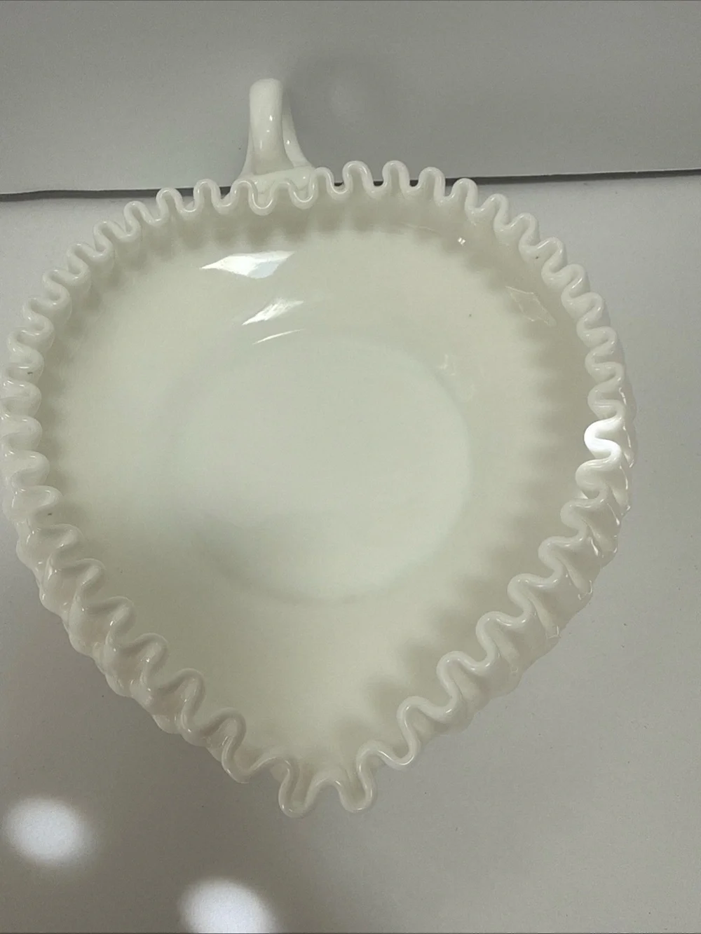 White Ruffled Milk Glass heart shaped vintage